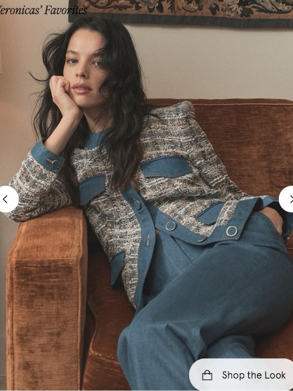 Veronica Beard Navy Multi Tweed Jacket with Denim Trim